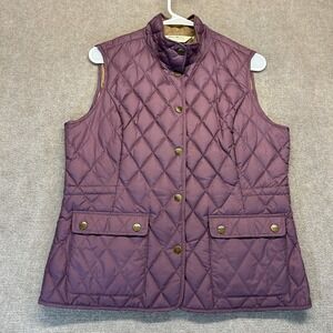 Eddie Bauer Sport Goose Down Vest Women's M Snap Front Purple Quilted Mock